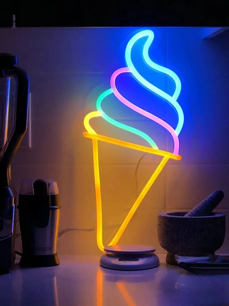 LED Neon Light Sign Ice cream beer cup Neon Wall Lights for Room Party Decor Kids Birthday gift