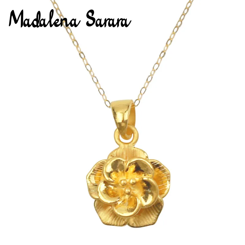 

MADALENA SARARA Pure Gold Rose Pendant 24k Pure Gold Chain Necklace Small Clavicle Water Wave Necklace