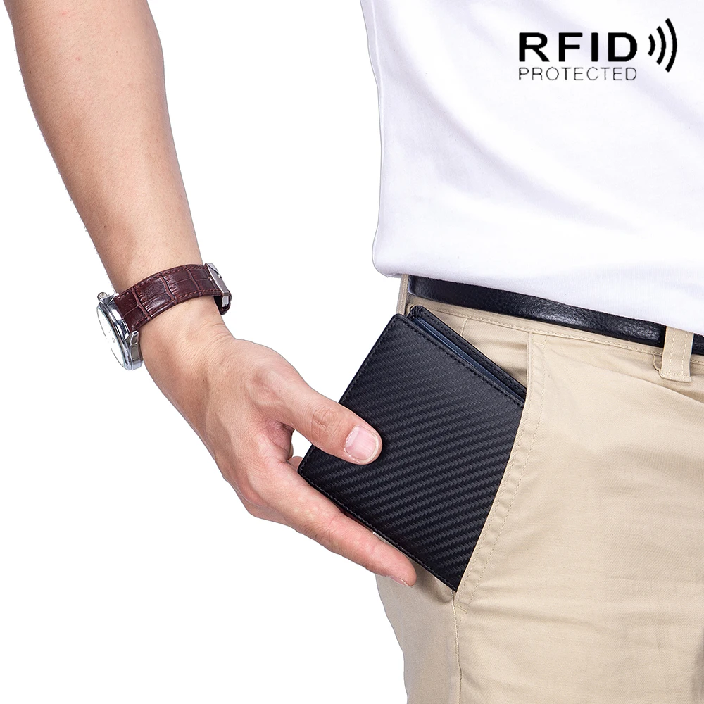 Imagem -05 - Carteiras Masculinas Finas com Bloqueio de Rfid Bolsa de Mão Curta de Fibra de Carbono com Design Prático para Cartões de Visita e Dinheiro