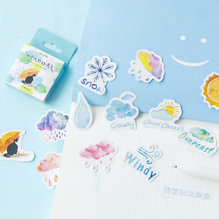 46PCS/box Cute Weather Diary Paper Lable Sealing Stickers Crafts And Scrapbooking Decorative Lifelog DIY Stationery