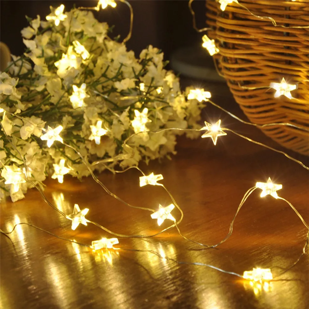 

10Pcs/lot 3M/4M/5M LED Star Copper Wire String Lights Christmas Wedding Holiday New Year lighting Battery Operate twinkle lights