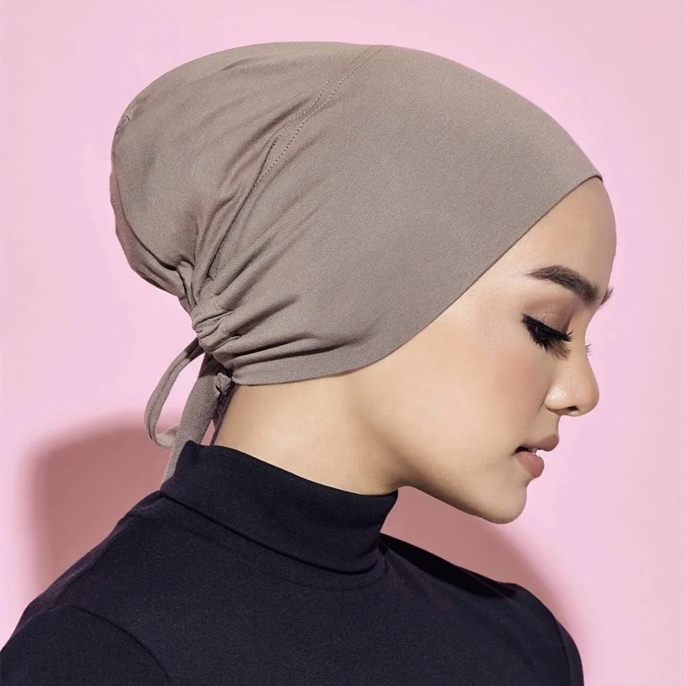 2021 Factory Direct Supply New Fashion Luxury Cotton Islamic Caps Wholesale Muslim Modal Monochrome Women's Bottom Caps Hijab