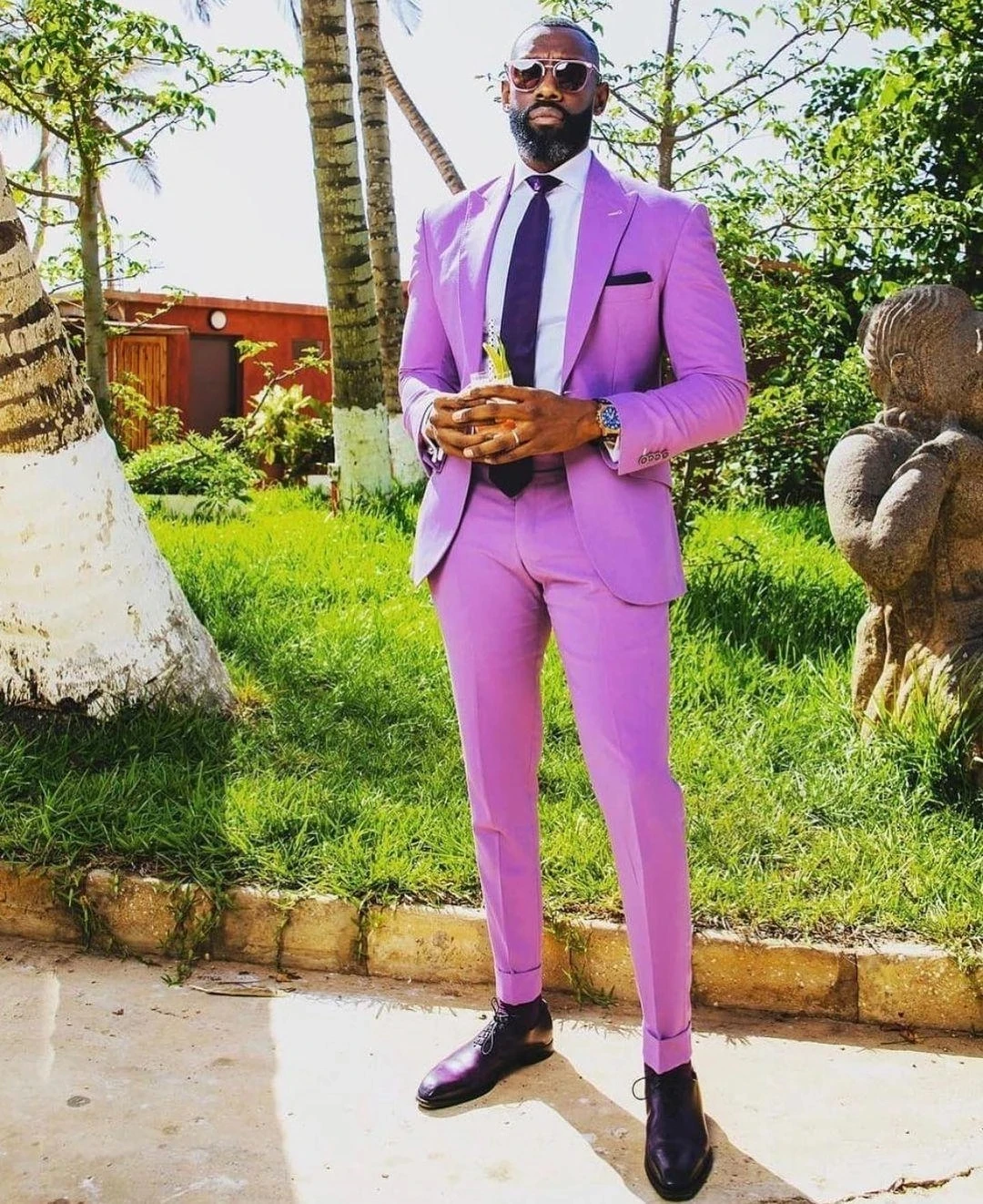 

Fashion African Summer Purple Peak Lapel Men Suits Wedding Slim Fit Groom Tuxedo Terno Masculino Prom Blazer 2 Pc Jacket Pants