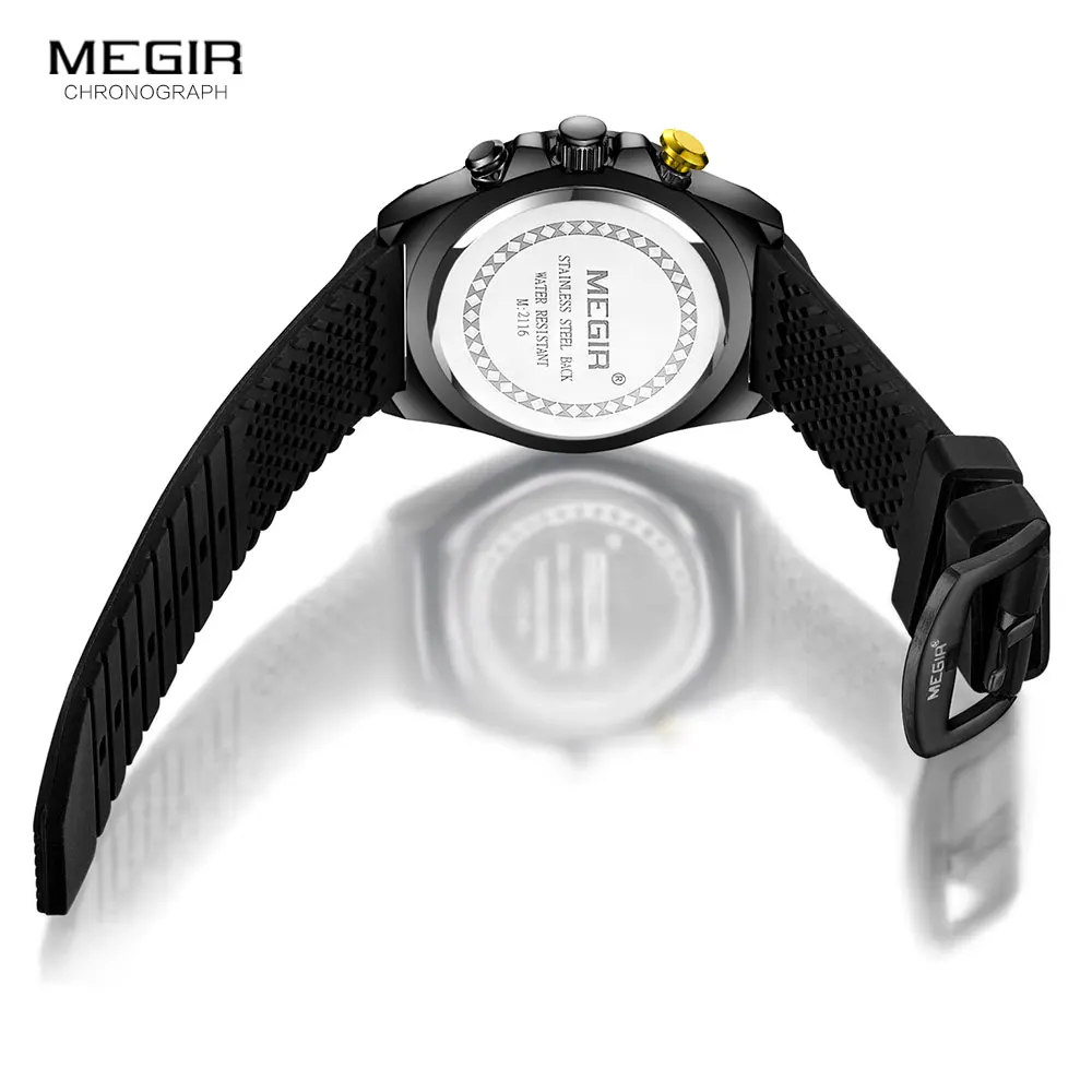 MEGIR Chronograph Quartz Watch for Men Fashion SIlicone Strap Sports Wristwatch Waterproof часы мужские relogio masculino 2116