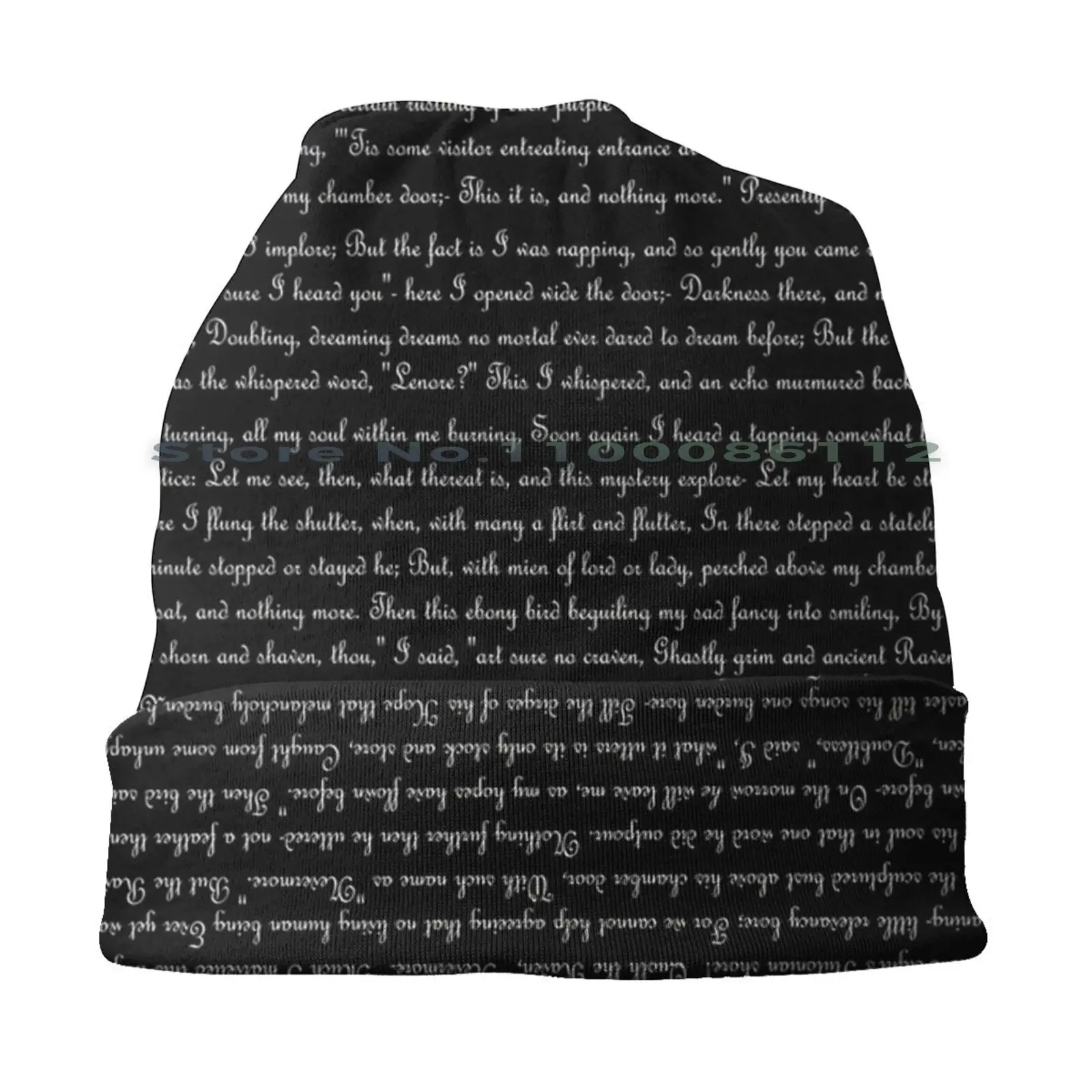 Poe's The Raven Text Beanies Knit Hat Edgar Allan Poe The Raven Literature Reading Books Brimless Knitted Hat Skullcap Gift