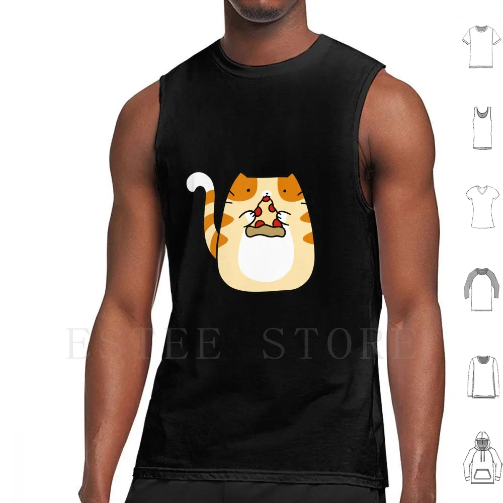 Tabby Cat Eating Pizza Tank Tops Vest Sleeveless Cat Cats Kitty Kitties Tabby Tabbies Tabby Cats Orange Cats Ginger