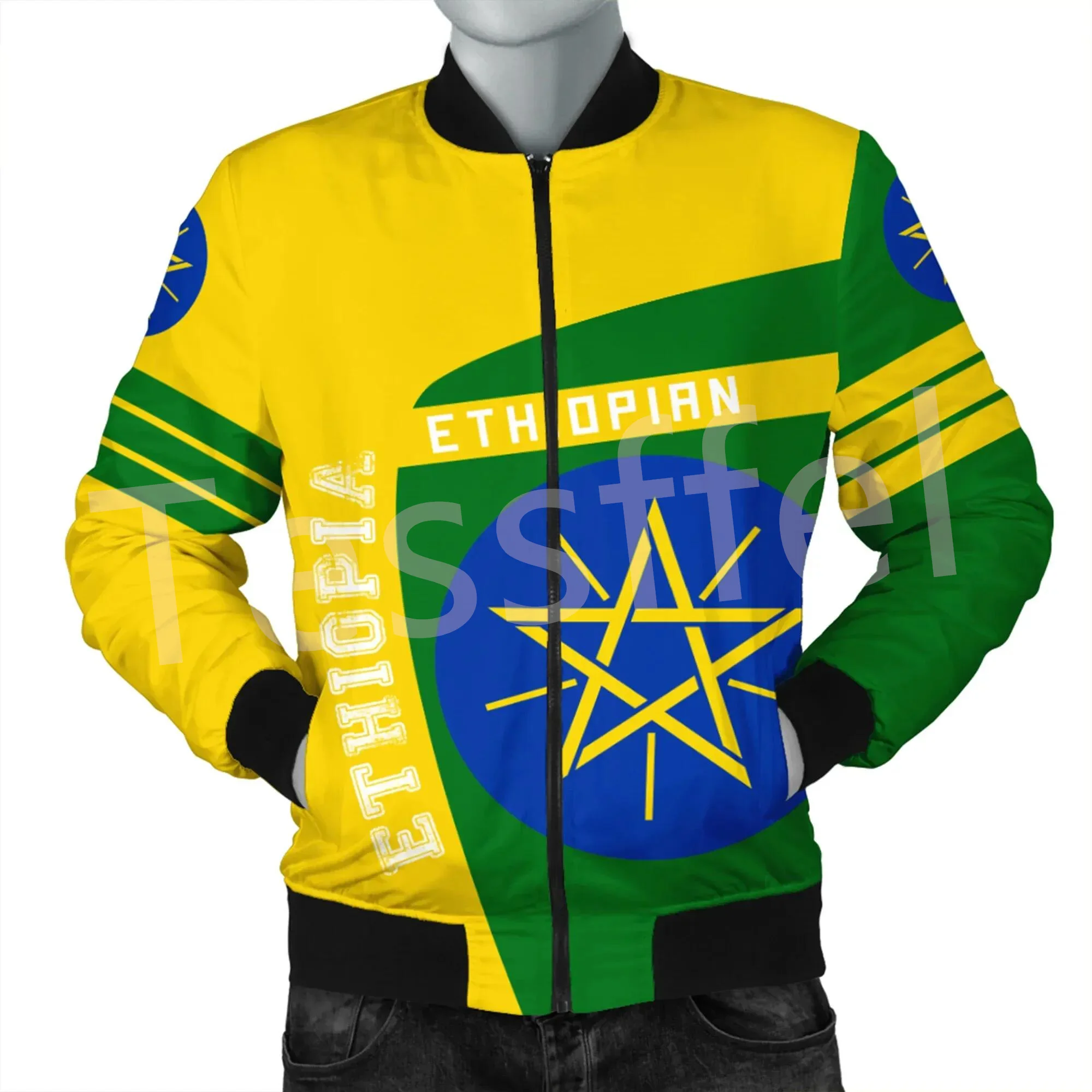 Tessffel Africa Native Tribe Art Ethiopia King County Flag Lion 3DPrint Men/Women Winter Coat Casual Windbreaker Bomber Jacket 1