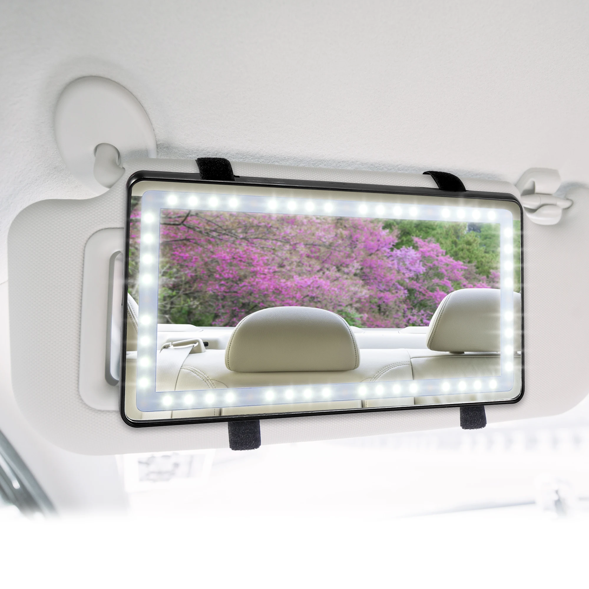 Uxcell Car Interior Visor Mirror Makeup Mirror Set with 3 Type LED Built-in Lithium Battery Rechargeable Cosmetic Mirror