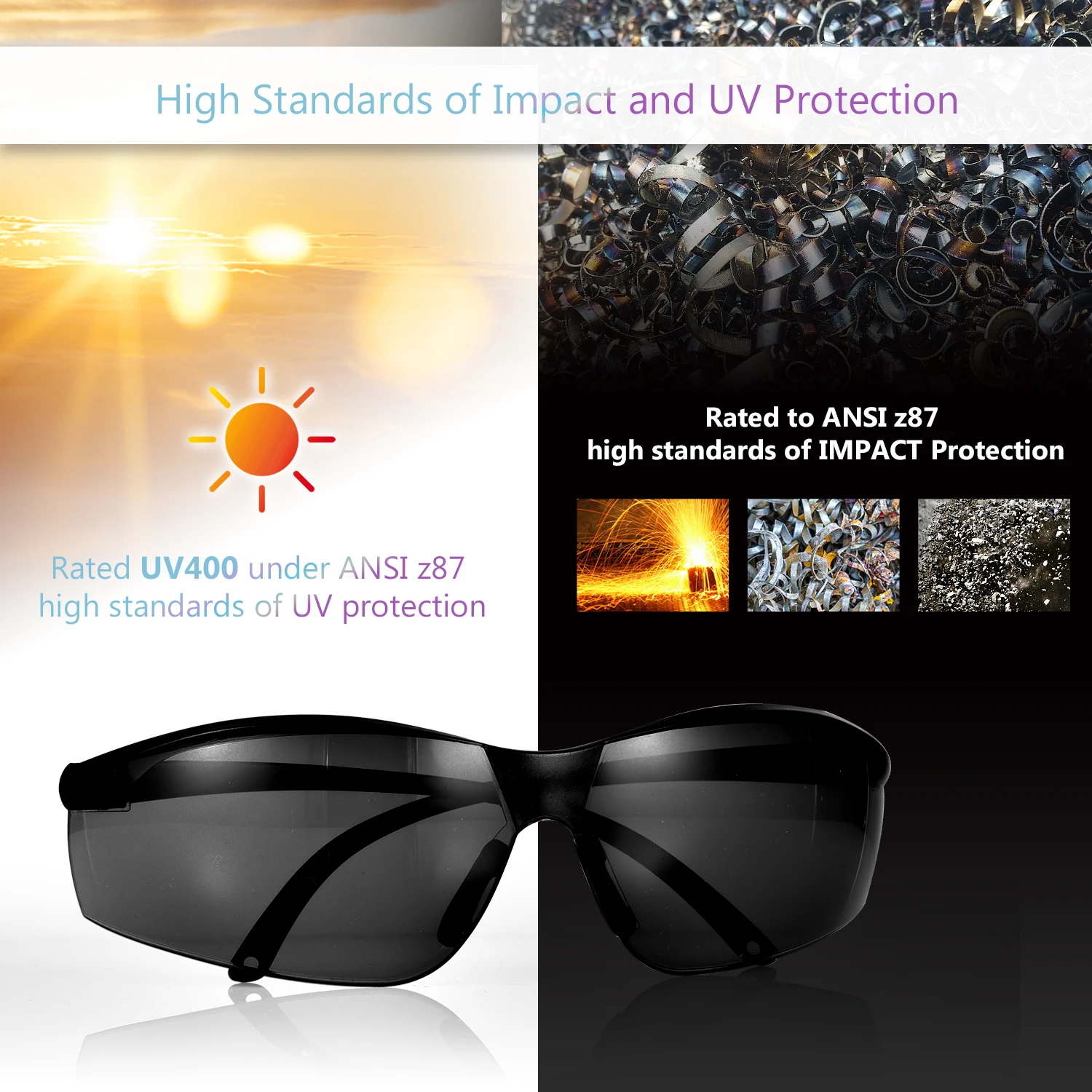 SAFEYEAR Anti Fog Safety Work Glasses【ANSI Z87.1】Anti Scratch Dark Lens UV400 Protection Waterproof Splash Resistant