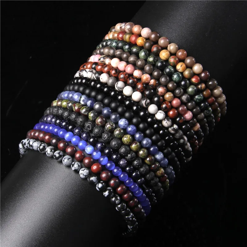 Natural 4mm Lava Stone Bracelet Men Mini Round Agates Stone Beads Bracelet Bangles for Women Friendship Couples Jewelry Gift