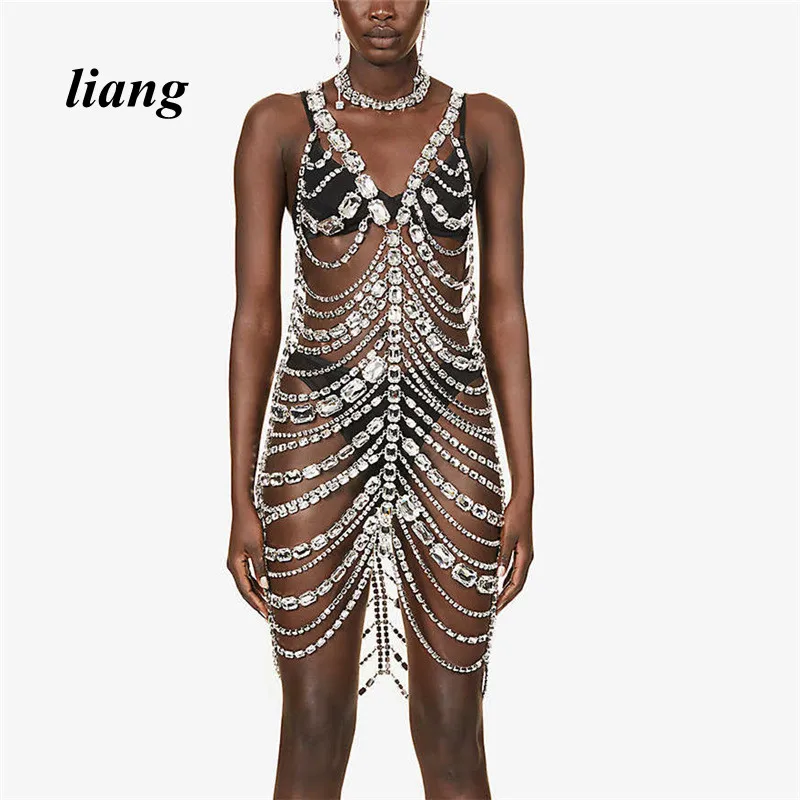 Sexy Body Chain Crystal Bra Chain Bikini Beach Outfit Chest Chain Dress Chain Dance Catwalk Tassels портупея Body Jewelry