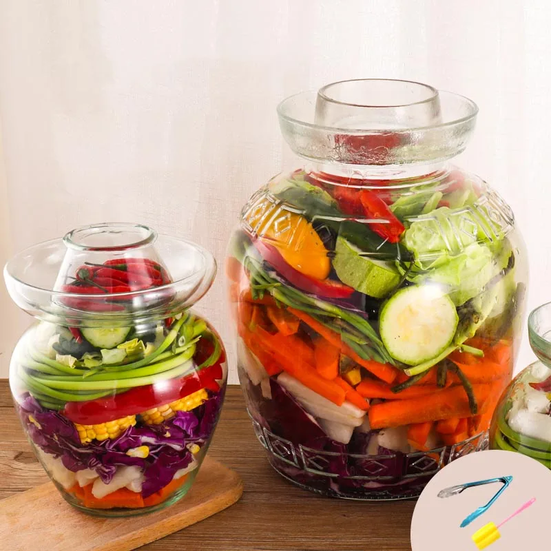 Chinese Tradition Pickle Jar Transparent Glass Kimchi Jar Korea Pickled Cabbage Vegetables Chili Pickling Container Food Storage