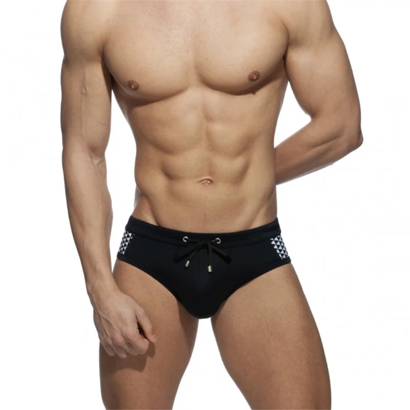 New Beach Waterproof Swimwear Men Low Waist Swimming Trunks Quick Dry Mens Swimsuit Push Pad Briefs Bathing Beach Wear Surf