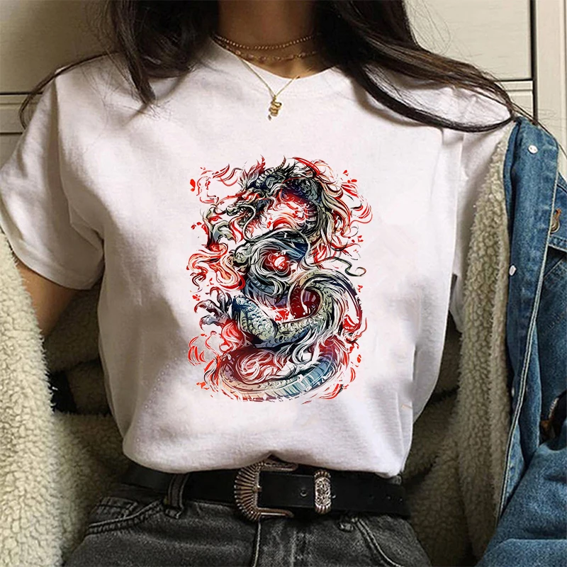 Women\'s T-shirt Hip Hop Streetwear Tops Women Ulzzang Harajuku Kawaii Chinese Dragon Print T Shirt Summer Graphic Tees,Drop Ship