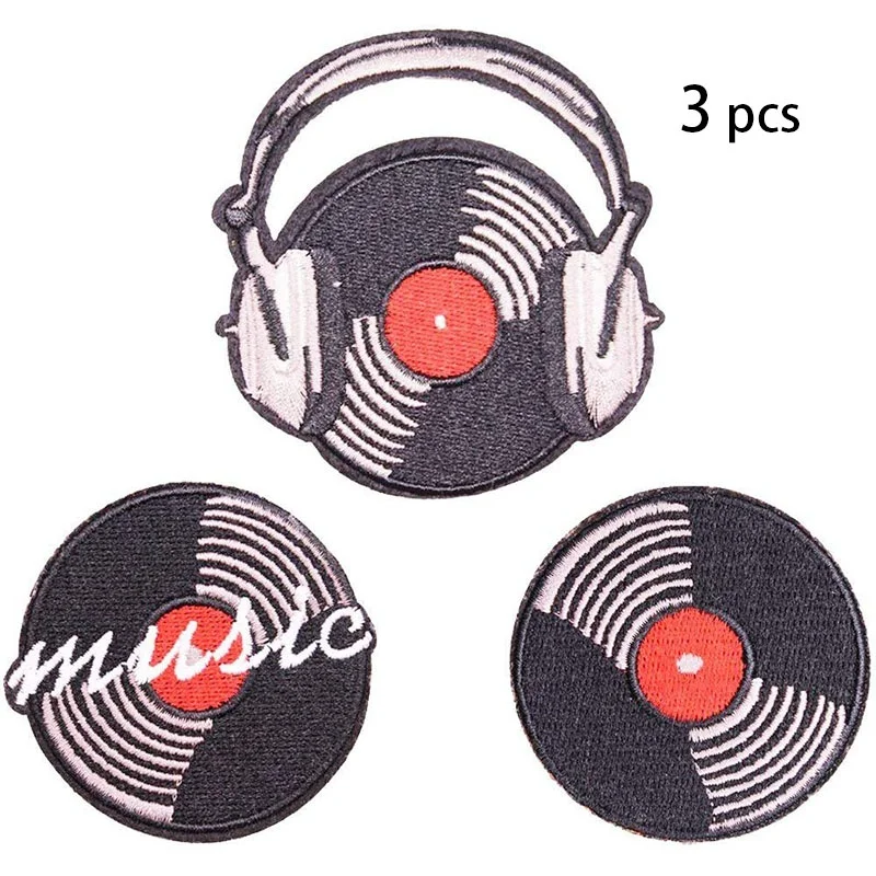 Embroidered Sew or Iron on Patches - Vinyl Record Patch - 3 Pcs