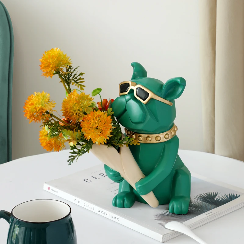 French Bulldog Statue Vase for Flower Cool Dog Vase Decoration home, Room Décor Couples Gifts Flower Vase Art Sculpture Dog