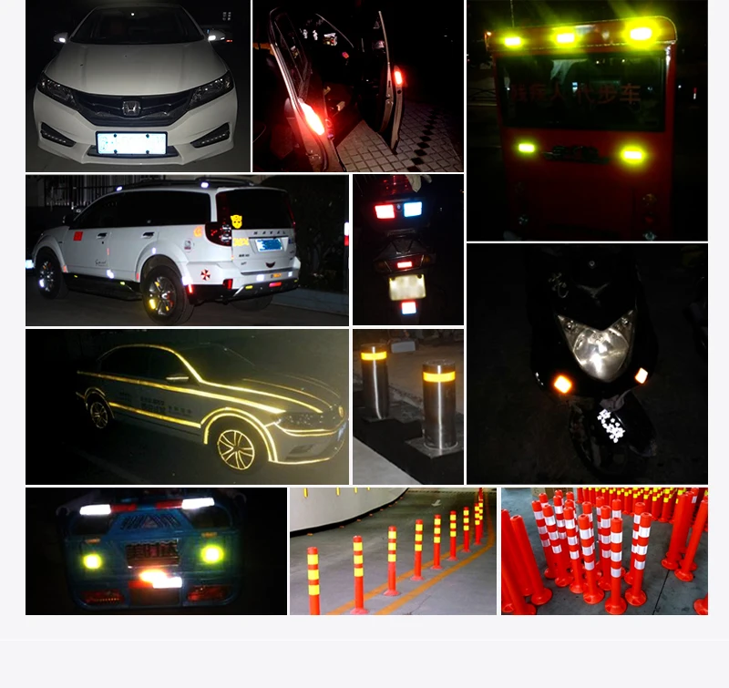 Car Reflective Tape Sticker Safety Mark Waterproof Warning Tape Strip Reflector Protective Sticker Reflective Film