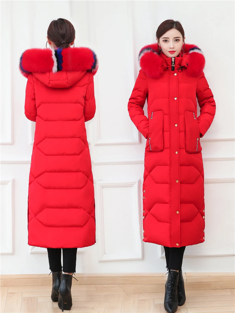 

Winter Luxury Fox Fur Down Jacket Women Thick Warm Clothes 2019 Elegant X-Long Duck Down Coat Female Overcoat Hiver 9003