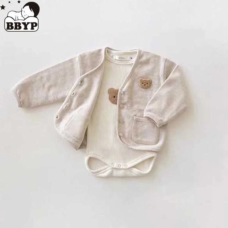 2021 Autumn New Baby Bear Print Cardigan For Boy Kids Casual Jacket Coat Cotton Newborn Infant Tops Girl Children Clothing
