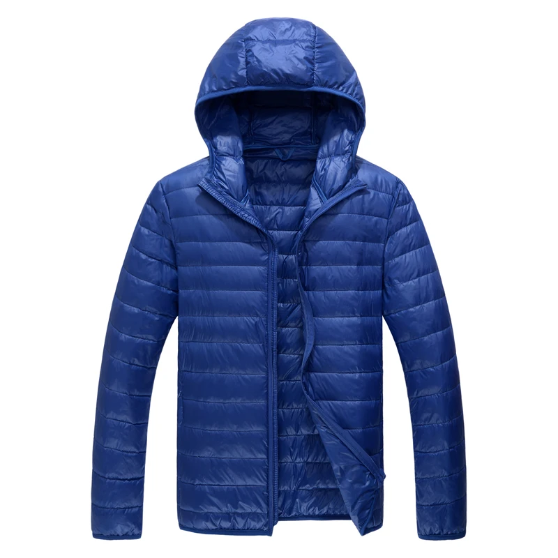 Pure Color High-End Warm Fashion for Men Feather Hooded Down Jacket Winter Boutique Male Coat Thin Light Overcoat