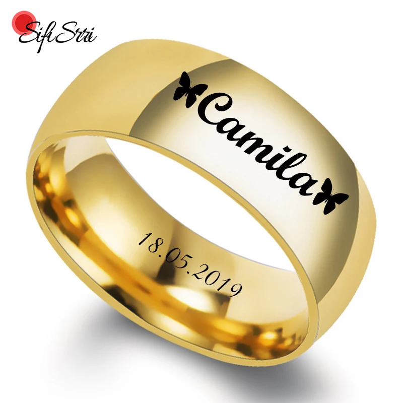 Sifisrri Stainless Steel Custom Engraved Name Date Couple Rings For Women Men Personalized Wedding Engagement Ring Lovers Gift