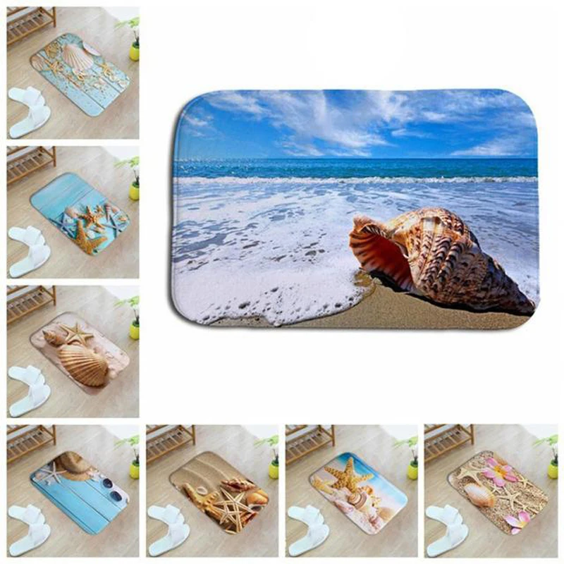 

Anti Slip Bath Mat Bathroom Carpet Rug 3D Printed Sea Shell Fish Water Absorption Carpet Rug Living Room Toilet Door