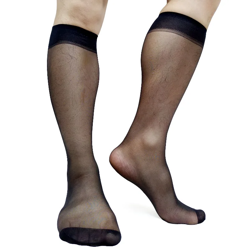 Black sheer Thin Men formal Socks High quality Nylon Silk See Through Transparent Long Tube socks Knee High Dress Socks Male