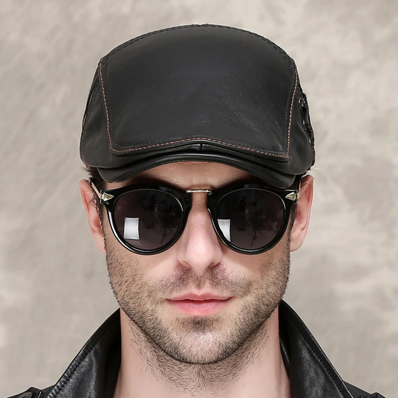 Neue männer im freien leder hut winter Berets männlichen Multifunktions gehörschutz kappe 100% echtes leder papa hut Freizeit – Detail 5