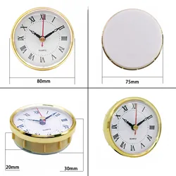 Quartz Clock Insert Round Quartz Clock Fit-up Movement Clock White Dial Gold Trim (3 Inch/80 mm)