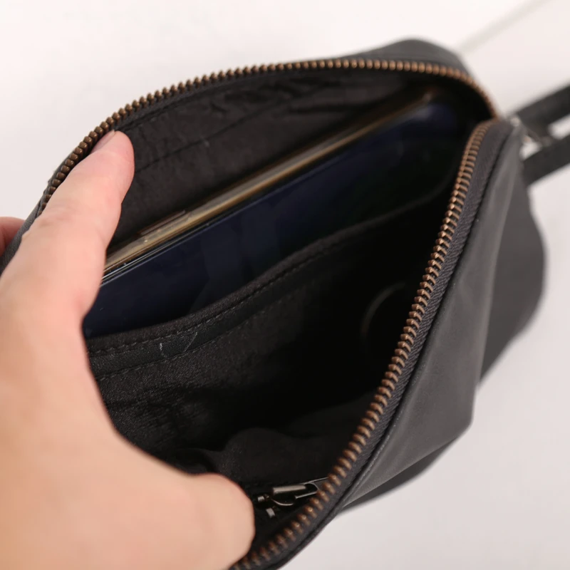 Cell Phone Bag Women Genuine Leather Handmade Cowhide Large Capacity Housekeeper Key Purses Men Zipper Car Key Wallets