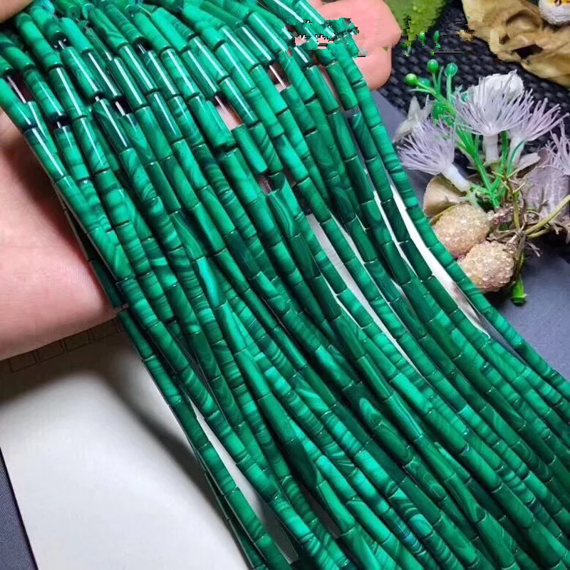 loose beads green malachite pillar 13*4mm nature  for making jewelry necklace 14inch FPPJ wholesale