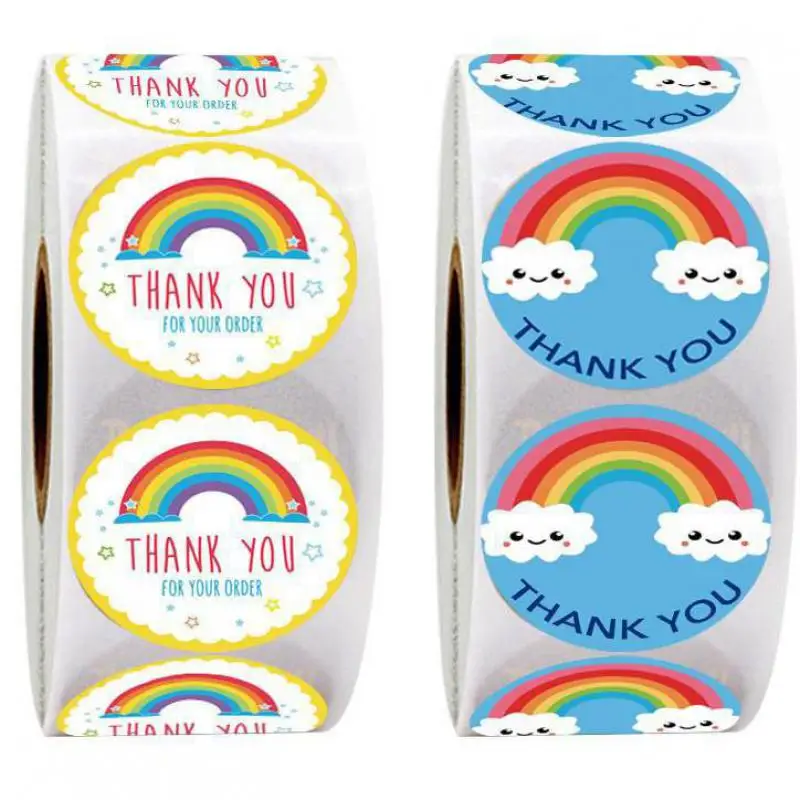 500pcs Cartoon Blue Thank You Stickers Cute Sun Rainbow Clouds Sticker For Handmade Gift Decor Labels Kids Reward Stickers