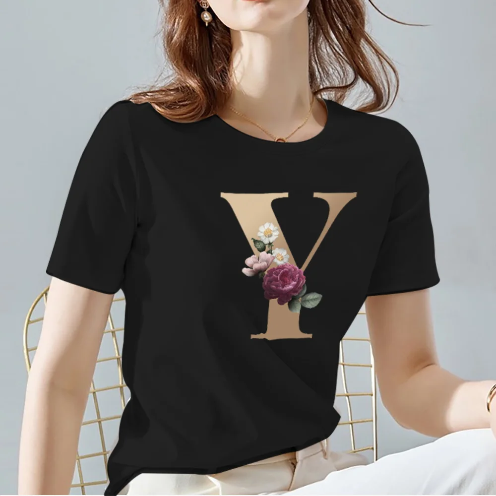 

Women Print T-shirts Black All-match Personalized Letter Pattern Series Tee Classic O-neck Female Short Sleeve Tee,Drop Shipping