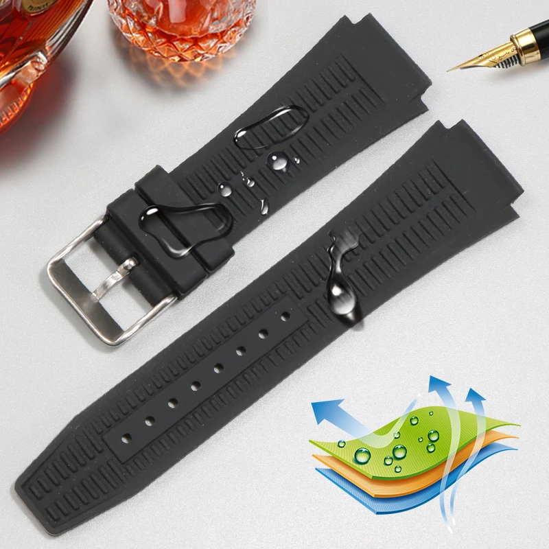 Silicone Strap Substitute Rado TRUE THINLINE Series Black Rubber Waterproof Watch Chain Convex Mouth 24x18 Accessories