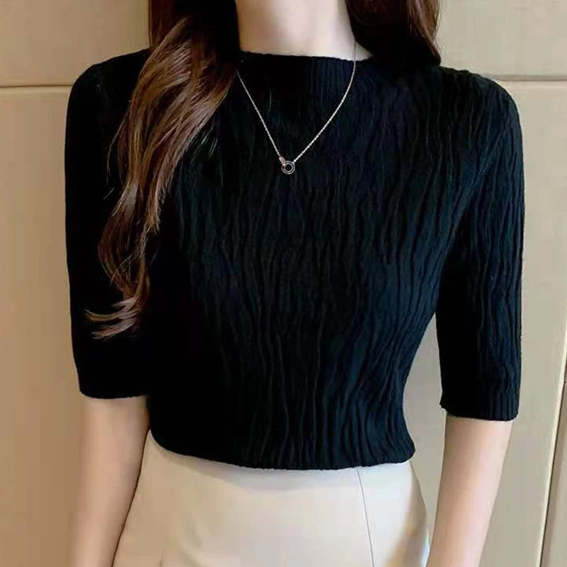 Spring Summer Korean Fashion Solid Sweater Women Short Sleeve Tops 2024 Pull Femme Casual Slim Female Pullover Knitted Clothes