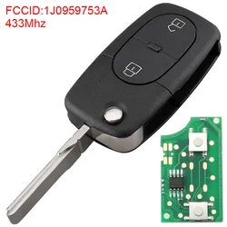 Mando a distancia de 2 botones para coche, dispositivo con Chip ID48, 433Mhz, 1J0959753A, apto para Volkswagen/Passat/Golf MK4