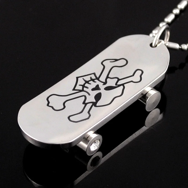 AMUMIU Hot Jewelry Pendants Necklace Cool Skull Skateboard Charming For Men Women Biker Punk Style Party Gifts HP1743