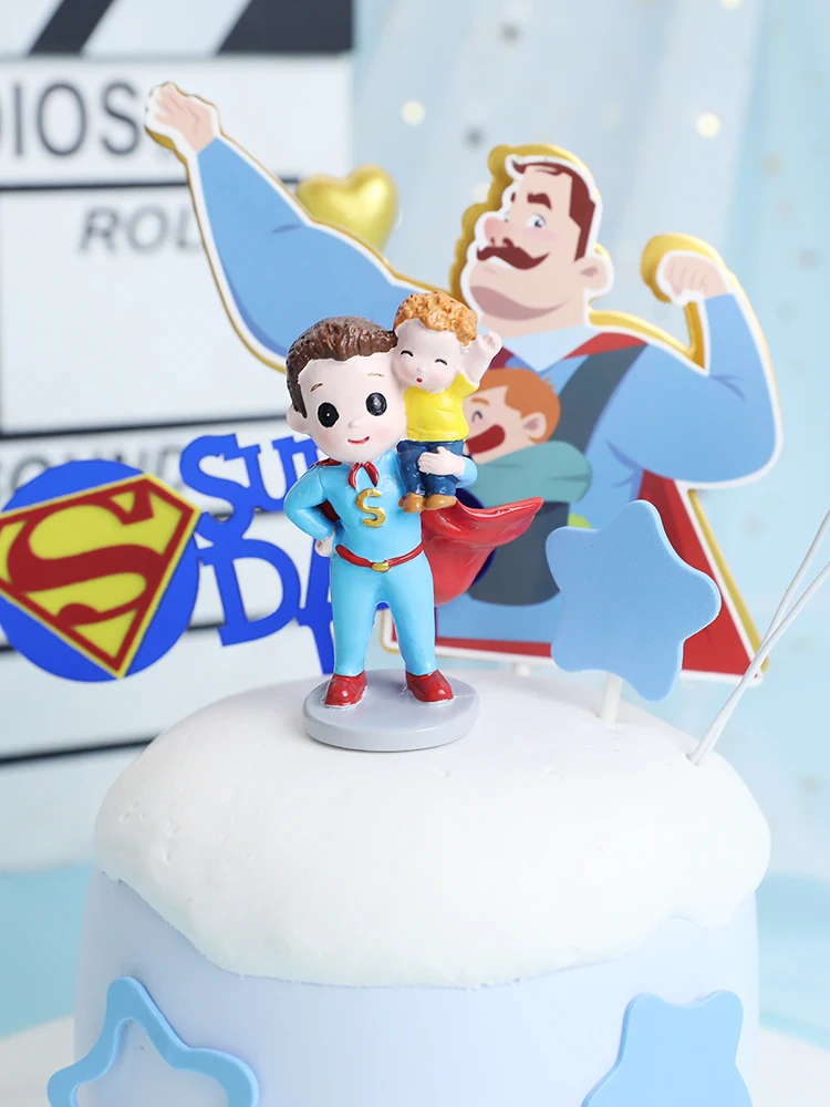 Hold Baby Super Dad Daddy Father\'s Day Cake Topper for Dad\'s Birthday Party Decorations Baking Supplies Love Gifts