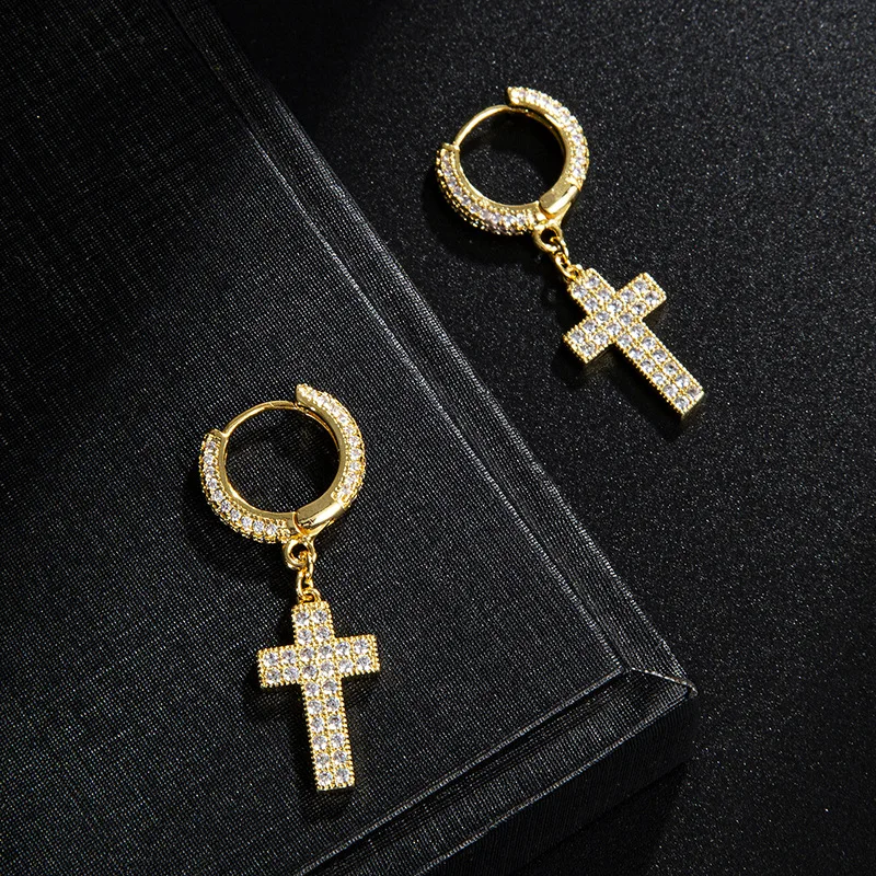 Cross Dangle Earring Micro pave silver plated Fine Party Wedding Drop Earrings for Women Men Hiphop Jewelry