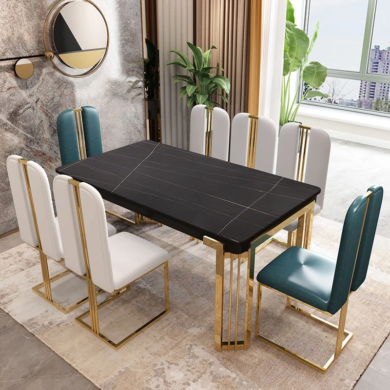 Italian Minimalist Modern Simple Rectangular Dining Table Nordic Marble Dining Table Chair Combination