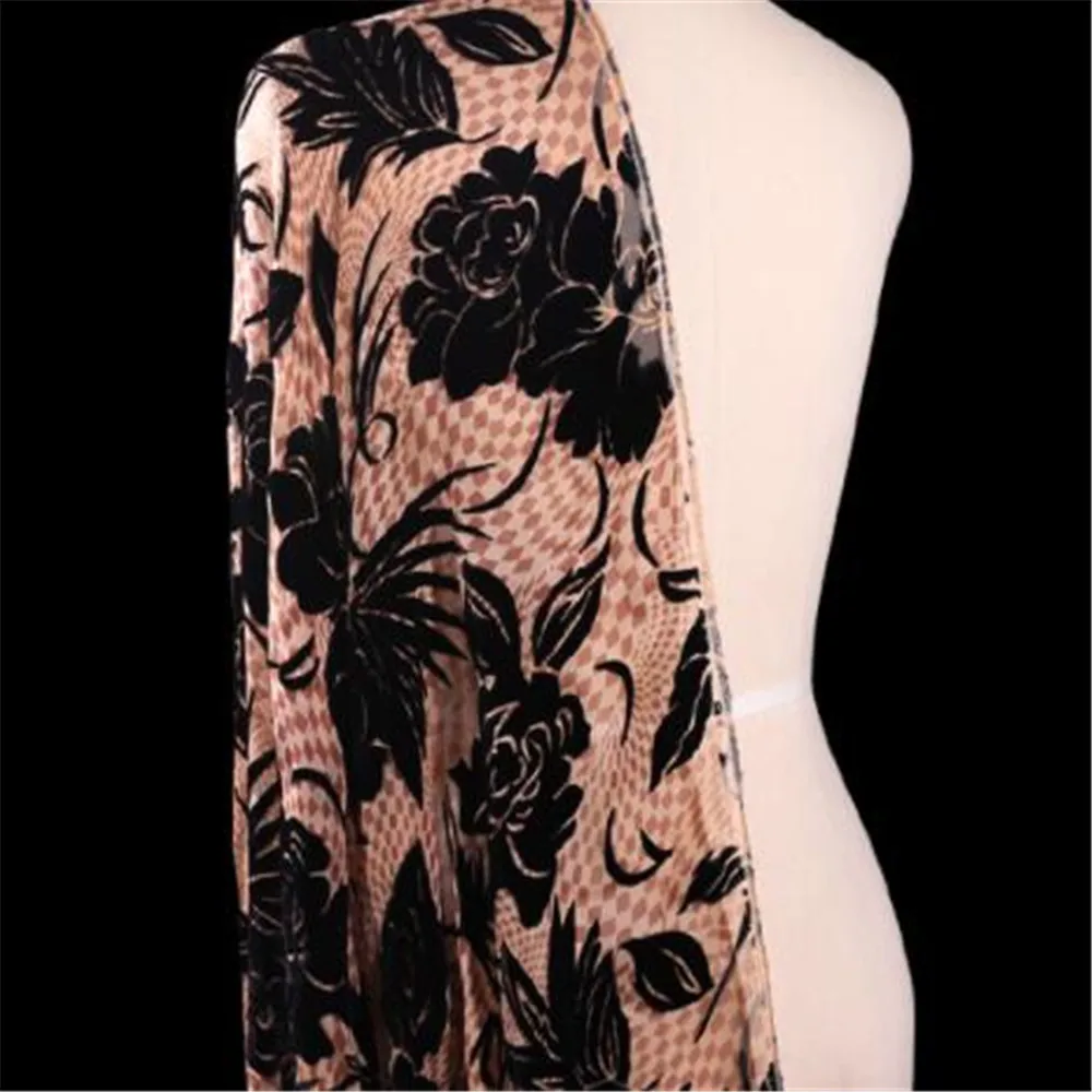 New Coming Pure Silk Velvet Burn Out Fabric with Charming Flower Printing for Lady Elegant Clothing