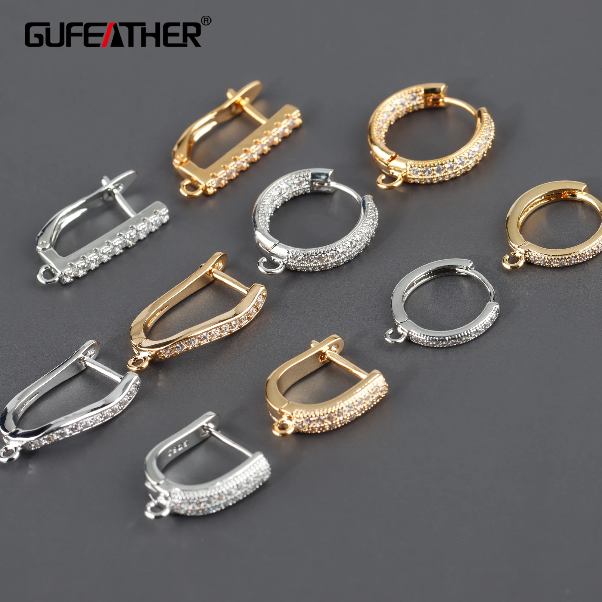 GUFEATHER, 10 Stück/Los, M806, Schmuckzubehör, REACH-Pass, nickelfrei, 18 Karat Gold rhodiniert, Kupfer, Verschlusshaken, Schmuckherstellung