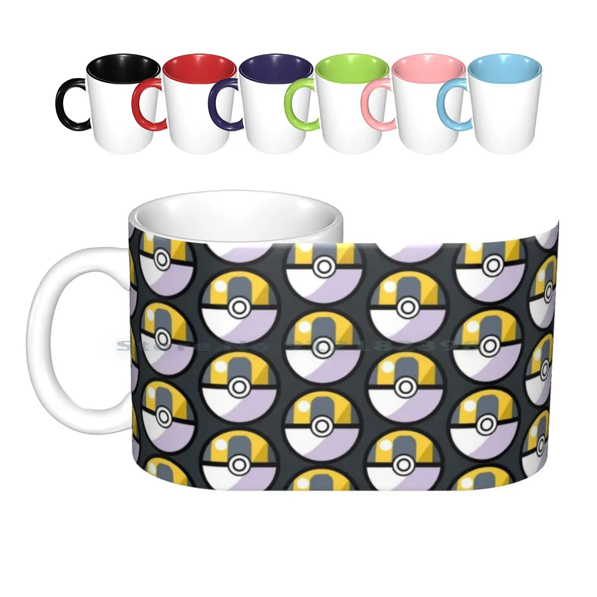 Ultra Ball Ceramic Mugs Coffee Cups Milk Tea Mug Ultra Ball Pokball Fanart Black White Gold Yellow Round Fun Artist Foltzy