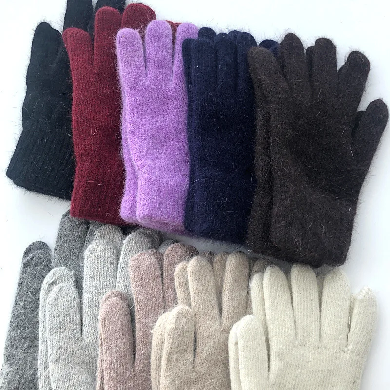 Winter Women Keep Warm Plus Velvet Touch Screen Thicken Cute Lovely Solid Soft Knitted Wool Gloves Drive Cycling Rabbit Fur