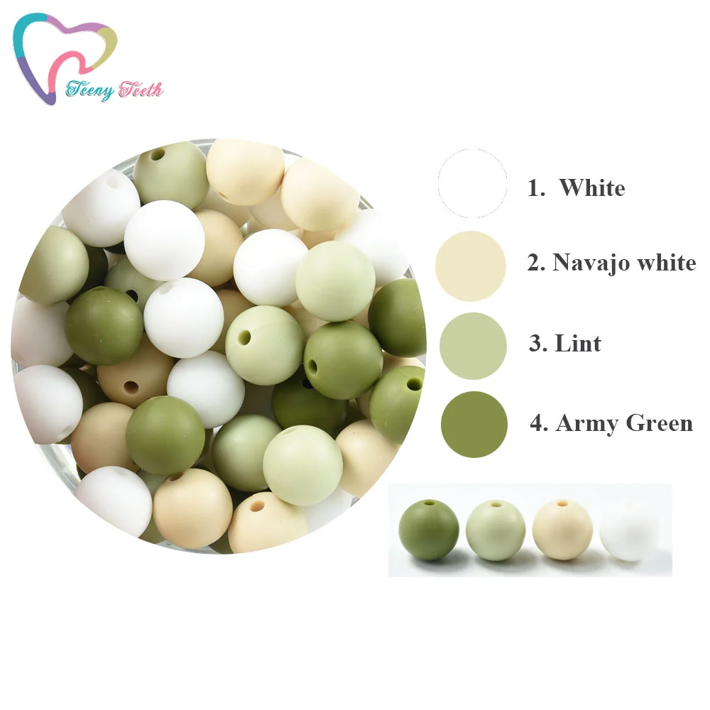 Teeny Teeth 20 PCS Silicone Beads 12 MM Round BPA Free DIY Bead For Tooth Silicone Teether Necklace Jewelry Making Baby Teething