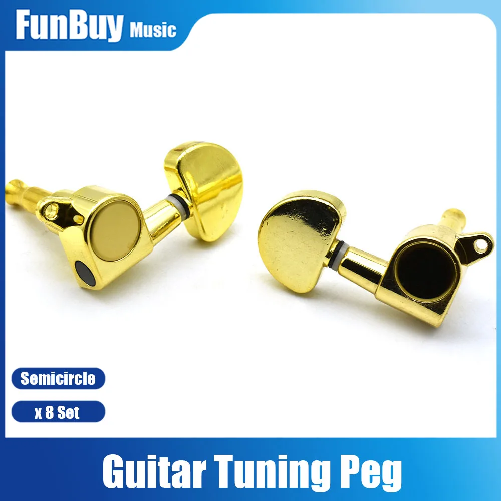 

8set Guitar Locking String Tuning Peg Key Tuner Machine Head Semicircle Button for Electric Acoustic Guitar Parts Gold