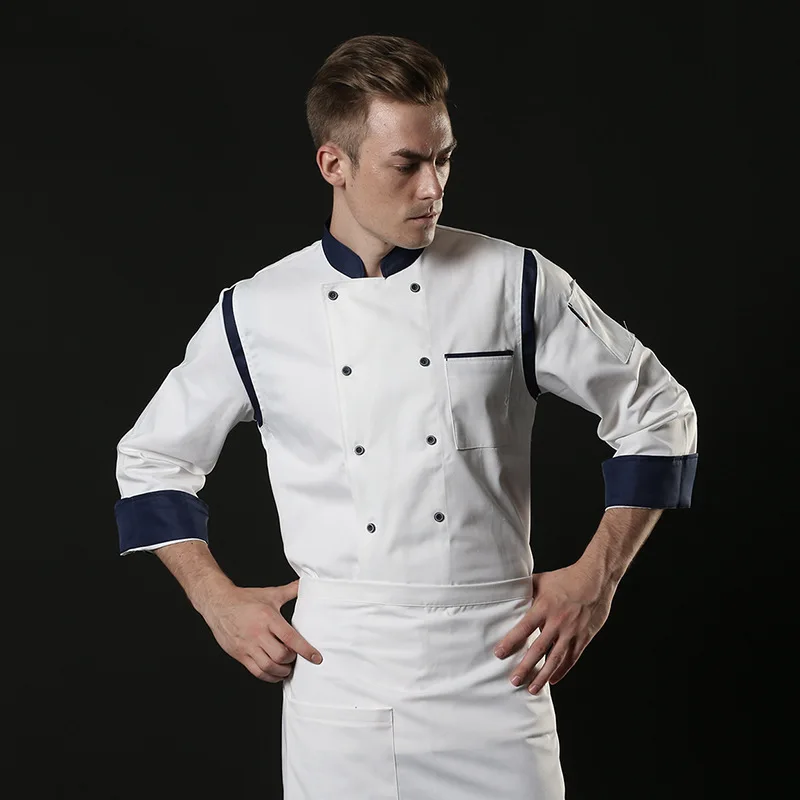 Men 'S Cook เสื้อผ้าแขนยาวร้านอาหาร Uniform ผู้หญิงและผู้ชายครัว Catering สีดำ Cook Double Breasted Chef Jacket