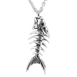 New retro gothic fish row pendant necklace men women chain necklace biker punk necklace pendant jewelry gift wholesale