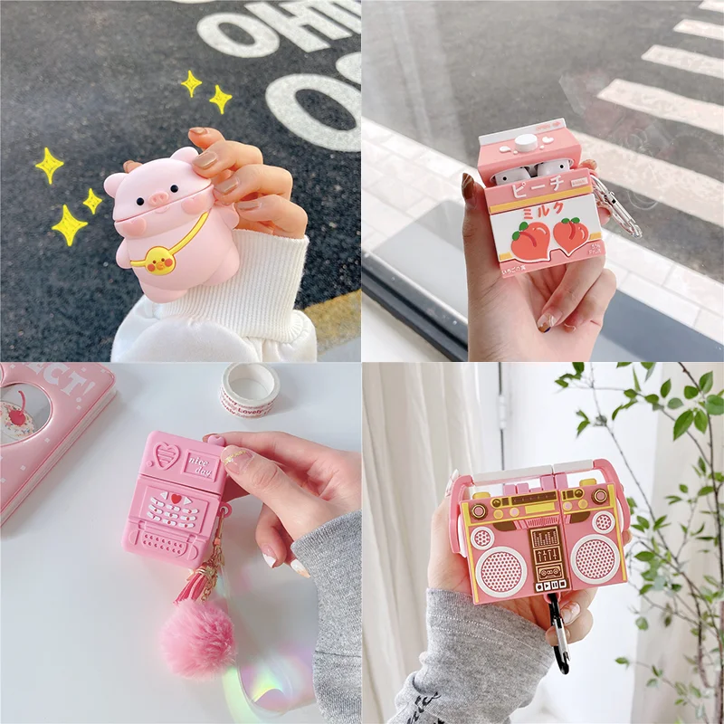 

Cute Cartoon Pink Pig Drink Bottle for AirPods 1/2/3rd New Case Silicone Bluetooth Wireless Earphone Cover for Airpods Pro Case