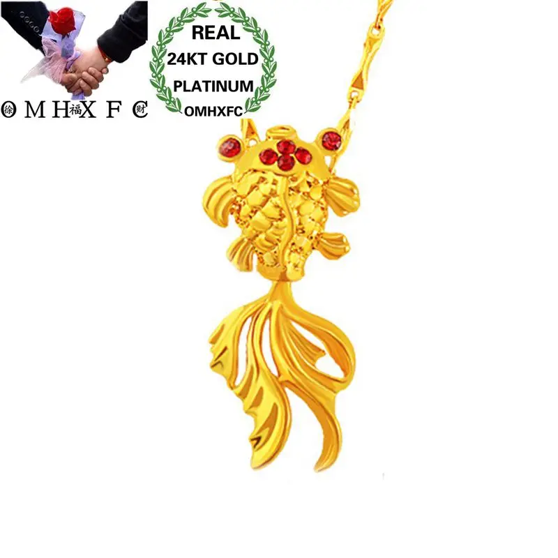 OMHXFC Wholesale European Fashion Woman Unisex Party Birthday Wedding Gift Goldfish  Zircon 24KT Real Gold Charm Pendant PN248